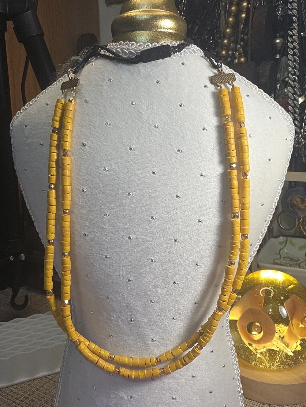 Yellow Heishi Beaded Double-Strand Necklace